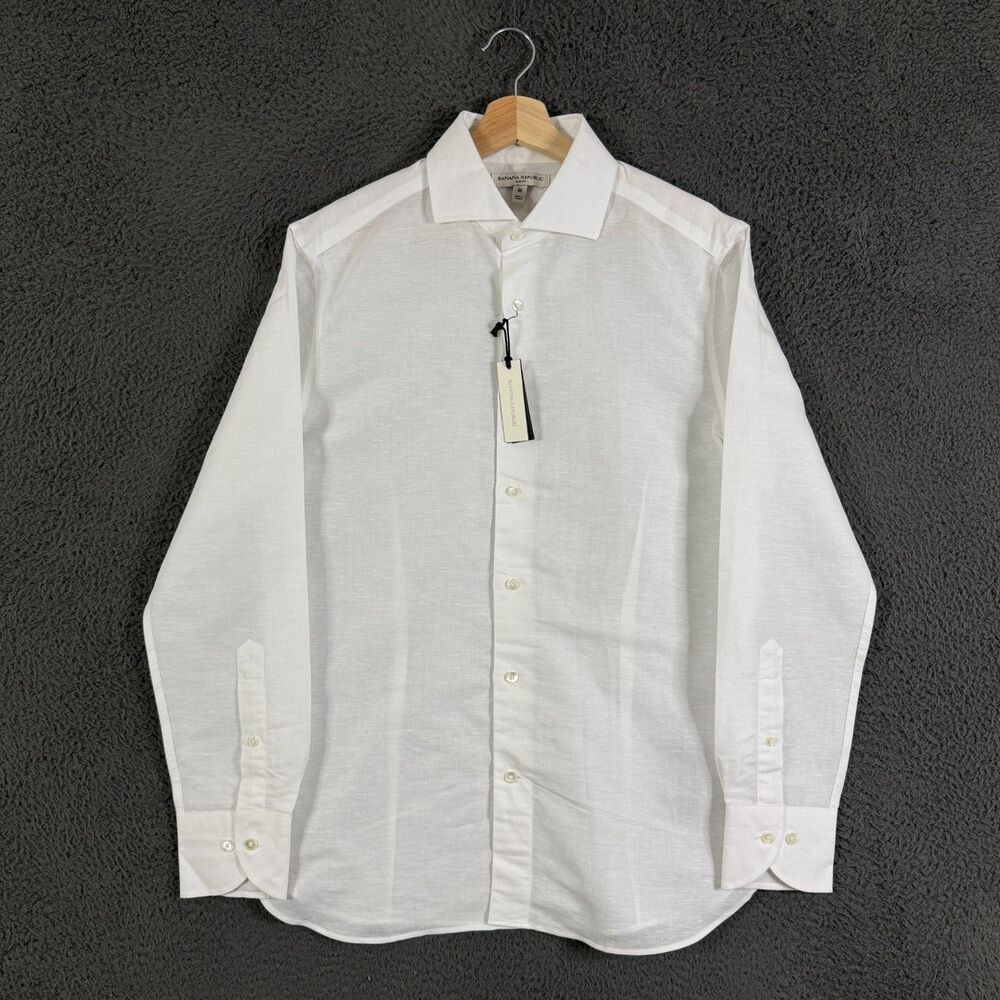 Banana Republic Dress Shirt Mens Medium White Line Blend Slim Fit NWT